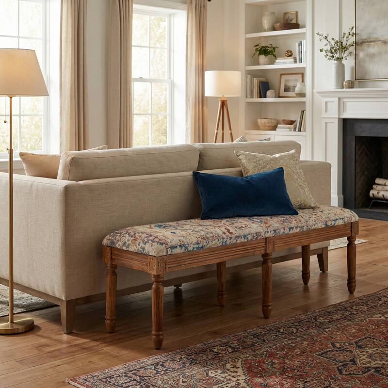 55.5 in. Multi-Color Upholstered Accent Bench with Solid Wood Frame