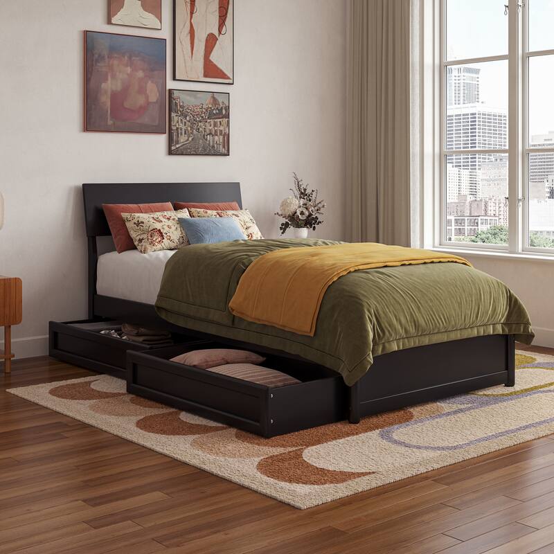 Norla Wood Platform Bed with Storage Drawers - Twin XL - Black