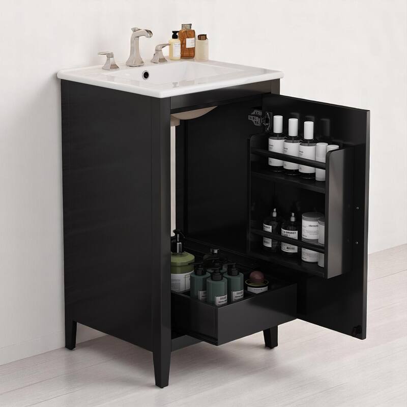 20.3 Inch Bathroom Vanity with Ceramic Sink, Drawer Storage, Soft Close Door, 8-Inch Faucet Compatible