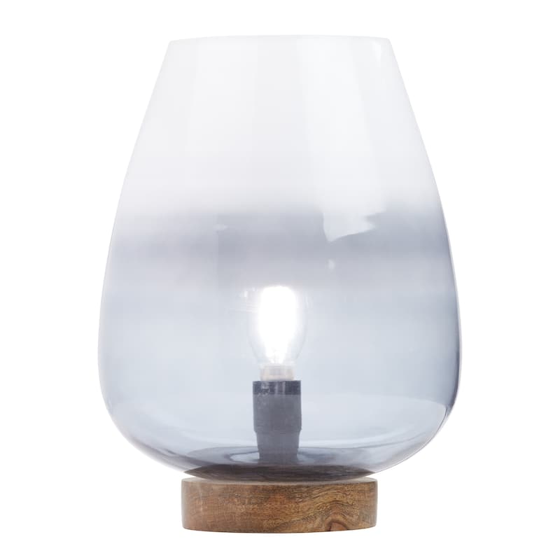 Brenda River of Goods Mango Wood and Blue/White Glass Shade 10.5-Inch Accent Lamp - 7.75" x 7.75" x 10.5" - 7.75" x 7.75" x 10.5" - Grey/Blue/White/Brown