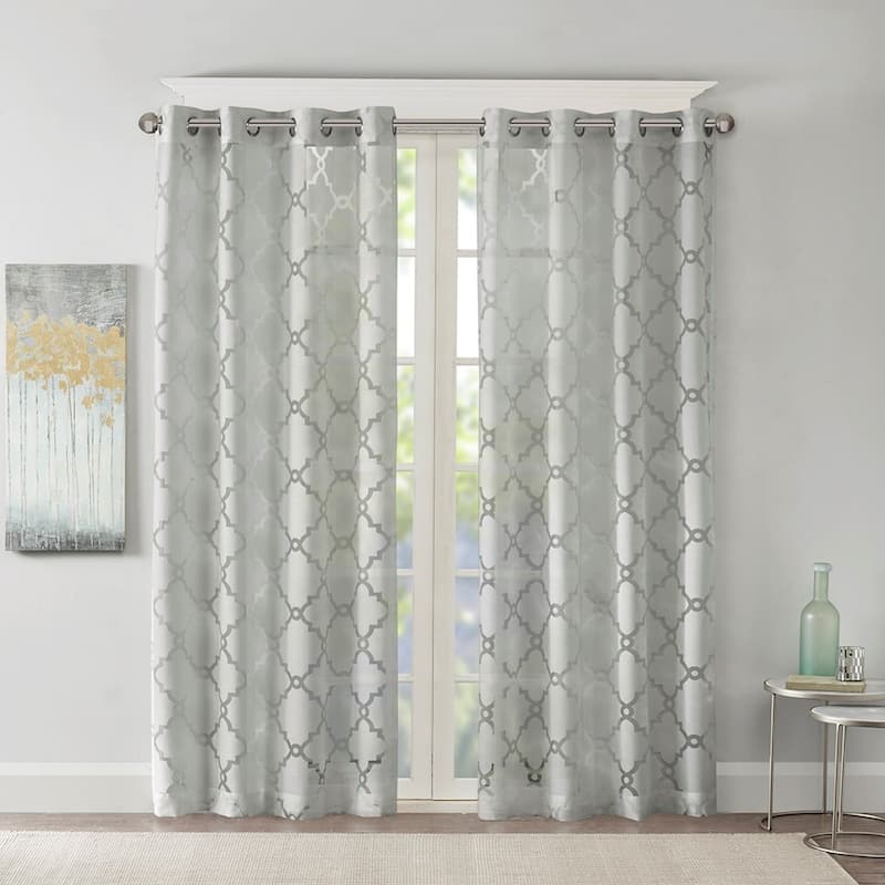 Fretwork Burnout Sheer Curtain Panel(Only 1 Pc Panel) - 84 Inches - Grey