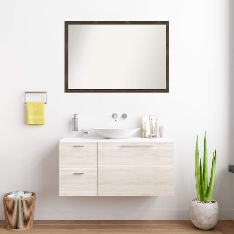 Woodgrain Stripe Non-Beveled Wood Framed Bathroom Vanity Wall Mirror