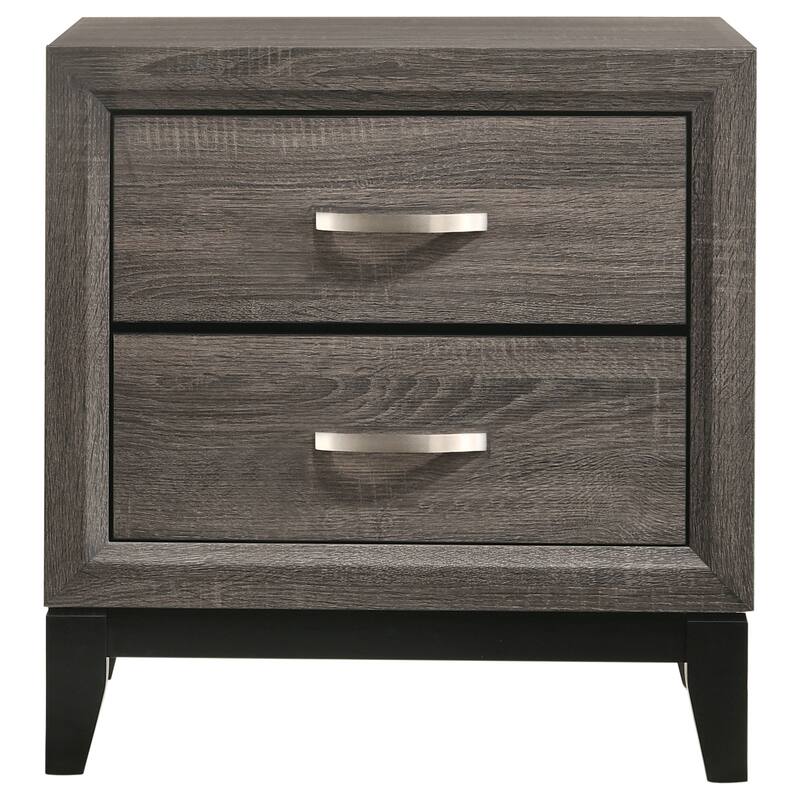 Grey Oak 2-Drawer Nightstand with Metal Handle