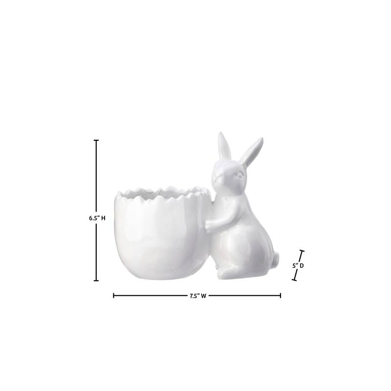 7.5" Resin Bunny With Egg Planter