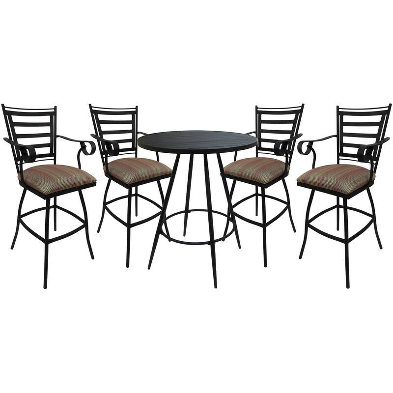 Outdoor Patio Bar Pub Set - 30" Jenna Stools - Black Frame - 36" Table