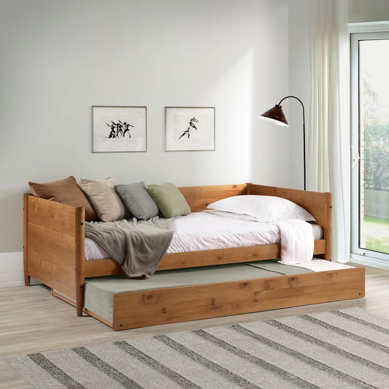 Mid-Century Modern Twin Size Day Bed with Twin Trundle