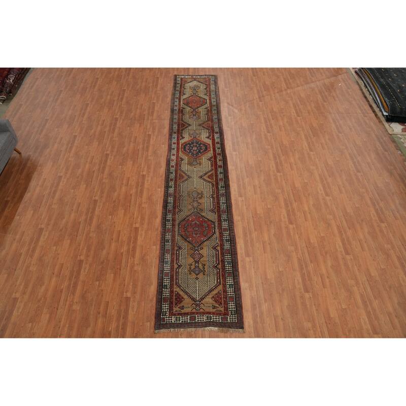 Hand Knotted Oriental 100% Wool Carpet Traditional Geometric Brown Sarab Runner Rug - 17' 10'' X 3' 4''