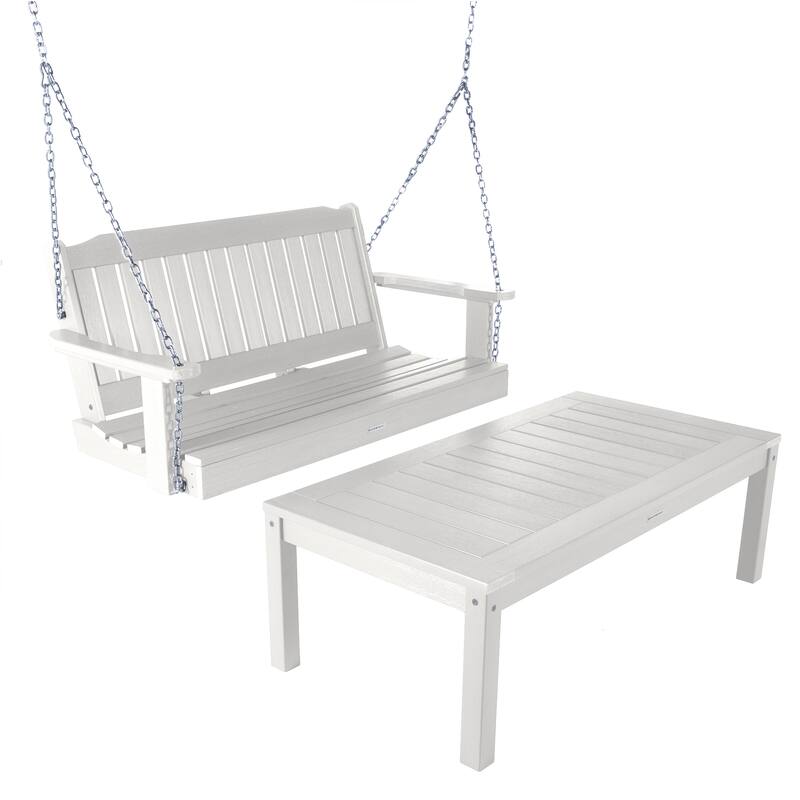 HIGHWOOD Lehigh 4-Foot Porch Swing and Coffee Table - White