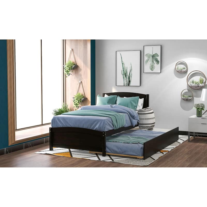 Twin Size Solid Wood Bedroom Platform Bed with Trundle