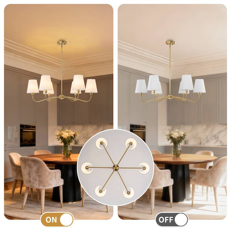 Starsky 6-Light Modern Classic Chandelier with White Linen Shades