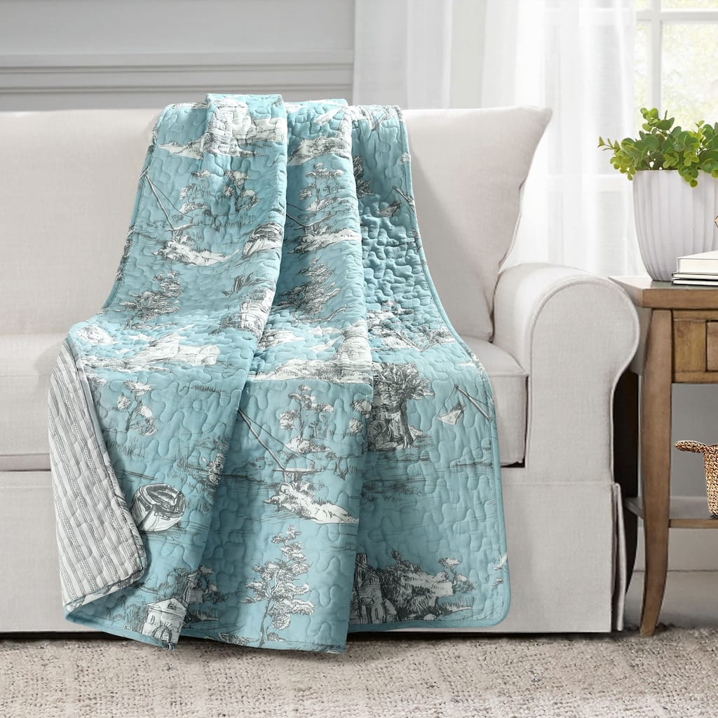Lush Decor French Country Toile Cotton Reversible Throw Blanket
