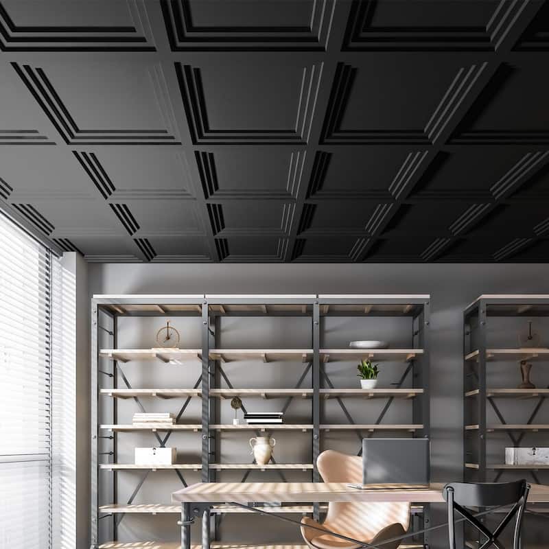 Atr3d 12pcs 24"x24" PVC 3D Wall Panel Ceiling Tile White or Black Cover 48 Sq.Ft.