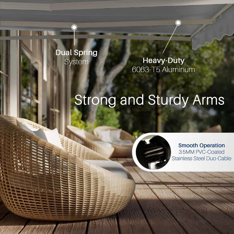 ALEKO Caribbean Manual Retractable Patio Awning - White Frame - Silver Gray - 10 x 8 Feet