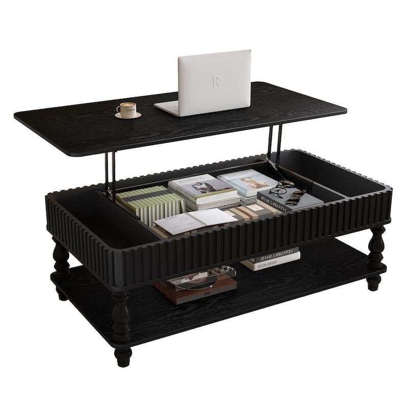 47.24 in Rectangular Fluted Lift-Top Coffee Table with Hidden Open Storage