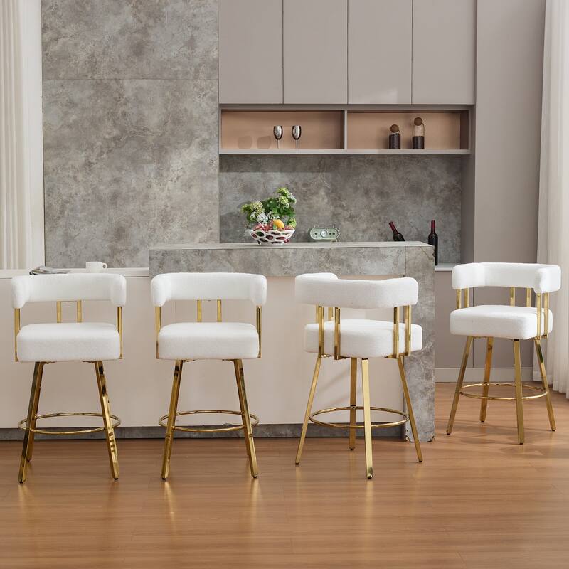 2-Piece Modern Accent Chairs with Gold Metal Legs & Teddy Upholstery, for Living Room or Office