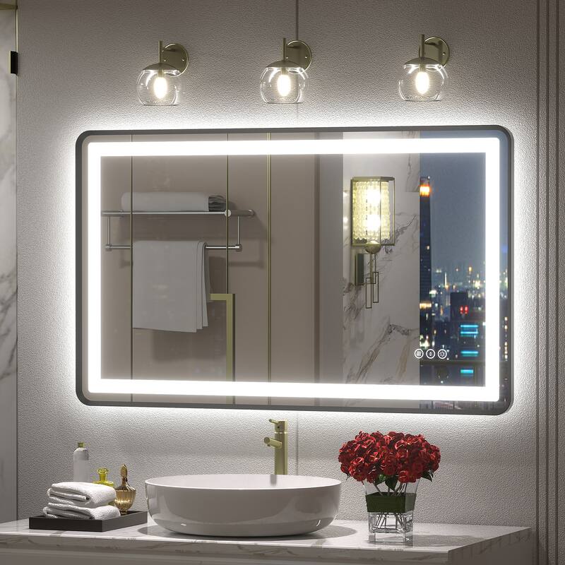 UL Certified Black Metal Framed LED Front Light and Backlit Anti-Fog Wall Bathroom/ Vanity Mirror