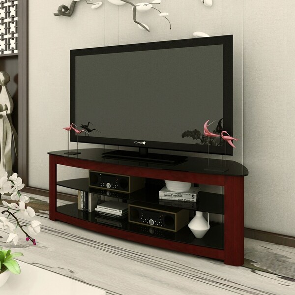 3 Tier Morden TV Stand with Tempered Glass Shelf and Wooden Legs