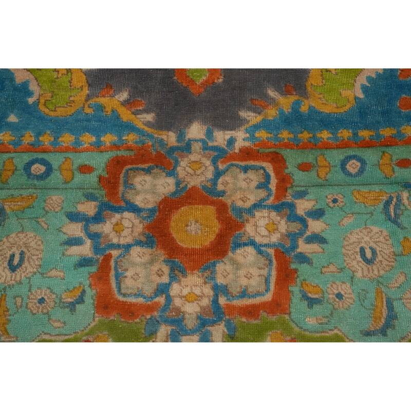 Hand Knotted Oriental 100% Wool Carpet Traditional Medallion Greys & Charcoal Tabriz Area Rug - 12' 0'' X 9' 3''