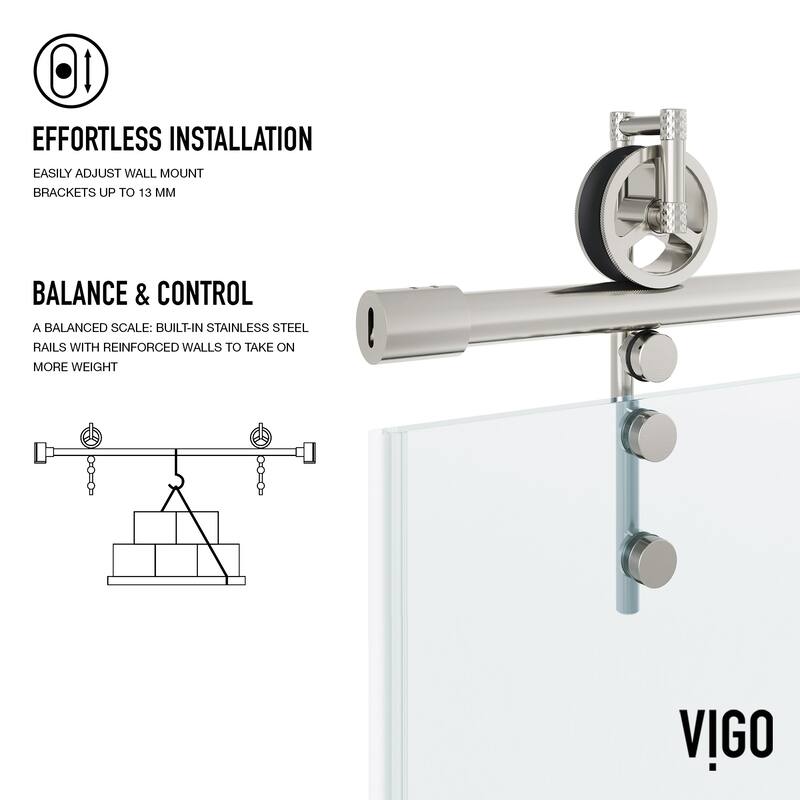 VIGO Hamilton 56" to 60" W x 68" H Frameless Sliding Tub Door