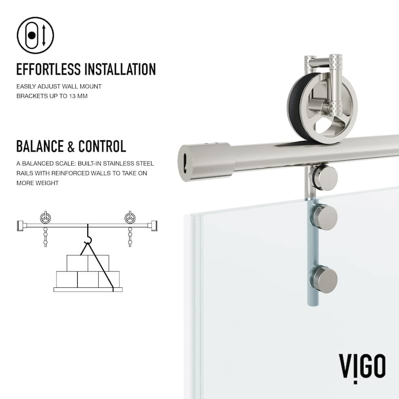VIGO Hamilton 56" to 60" W x 78" H Frameless Sliding Shower Door