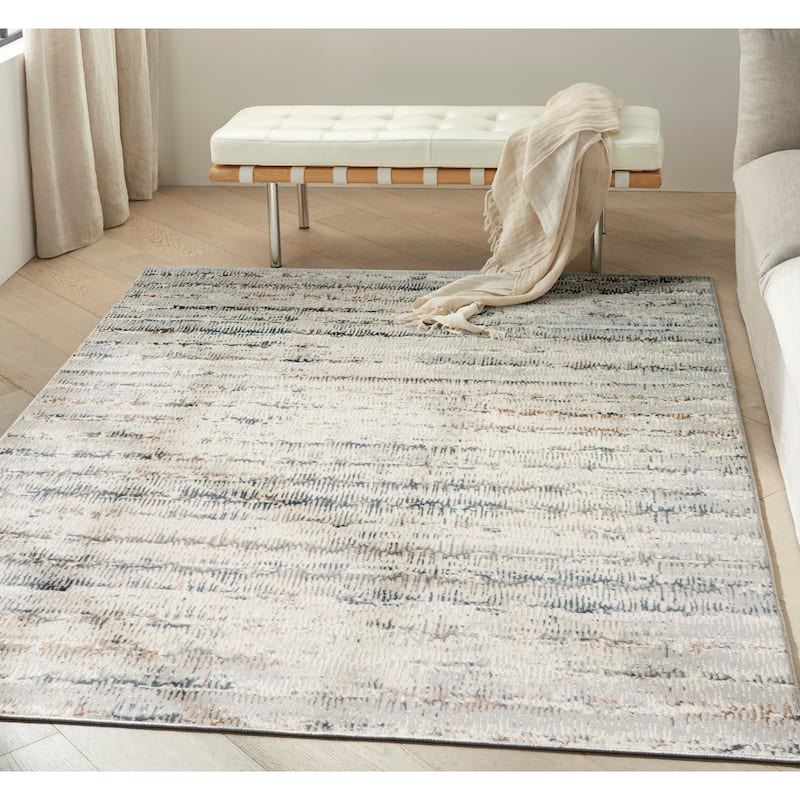 Calvin Klein CK073 Compass Indoor only Ivory Abstract Area Rug - Ivory/Multicolor - 5'3" x 7'3"