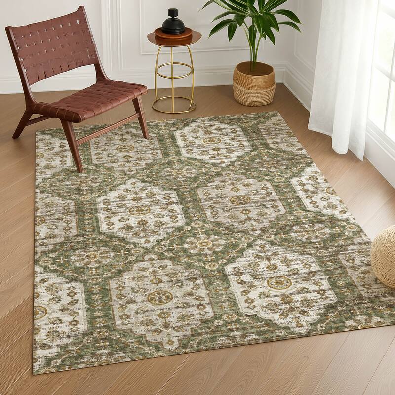 Machine Washable Indoor/ Outdoor Traditional Kiowa Chantille Rug