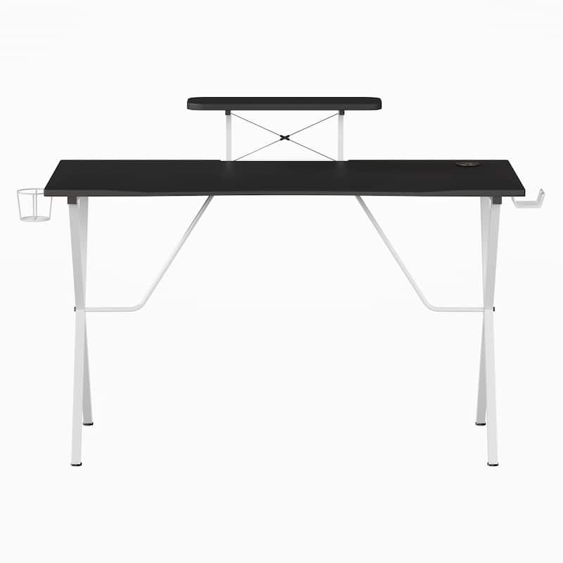 Gaming Desk with Cup Holder, Headphone Hook, and Monitor/Smartphone Stand