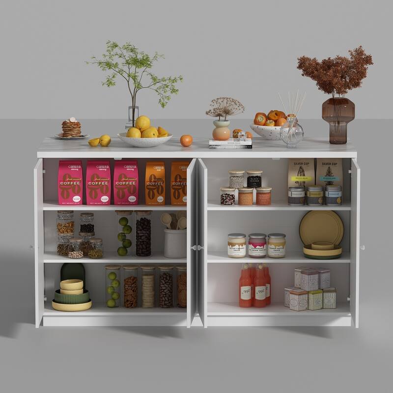 White Sideboard with Ample Organizing Compartments for the Modern Home - 63"
