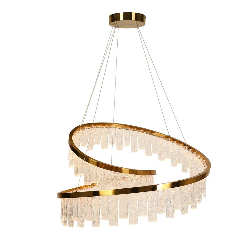 Modern Glam Gold LED Hammered Textured Glass Chandeliers for Dining Room