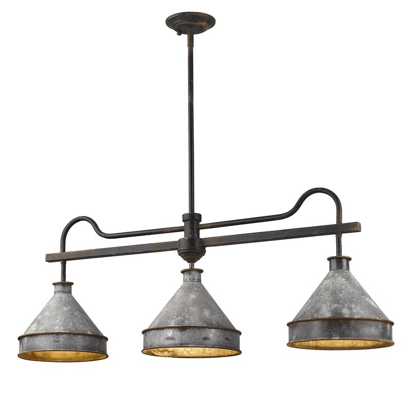 Golden Lighting Jasper 3 Light 41" Wide Linear Chandelier - Antique Black Iron / Galvanized Steel