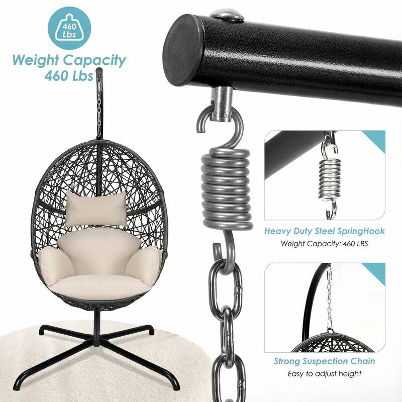 Oversized Egg Chair with Stand, 460 lbs Heavy-Duty Outdoor/Indoor Wicker Hanging Basket Chair