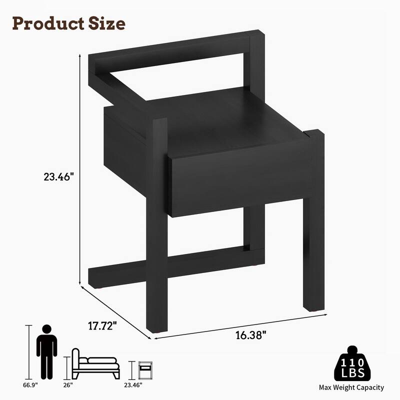 Modern End Table Set of 2, Square 2-Tier Nightstand with Storage Drawer, Side Table with Wood Legs for Living Room, Bedroom