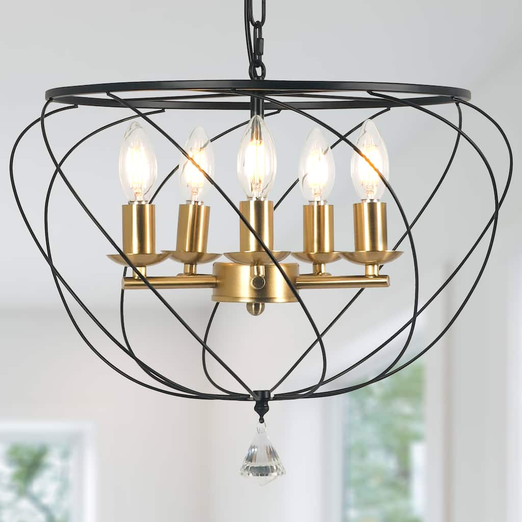 CurveCurio 18" Caged Minimalism Industrial Modern Chandelier with 70" Adjustable Hanging Chain and 5 Lights - 18" * 18" * 12"