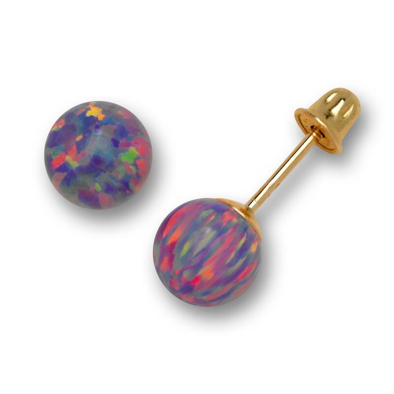 14K Yellow Gold Colors of Created Opal 6mm Ball Post Stud Screw-back Earrings - purple-pink - Purple
