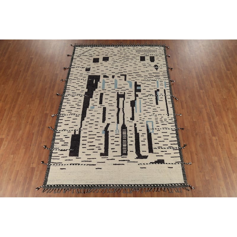 Abstract Moroccan Oriental Area Rug Handmade Contemporary Wool Carpet - 6'11"x 10'5"