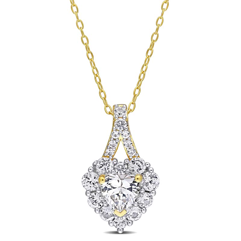Miadora 2 7/8ct TGW Created White Sapphire Halo Heart Necklace Yellow Silver