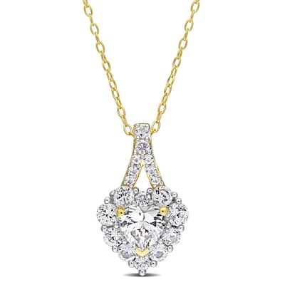 Miadora 2 7/8ct TGW Created White Sapphire Halo Heart Necklace Yellow Silver