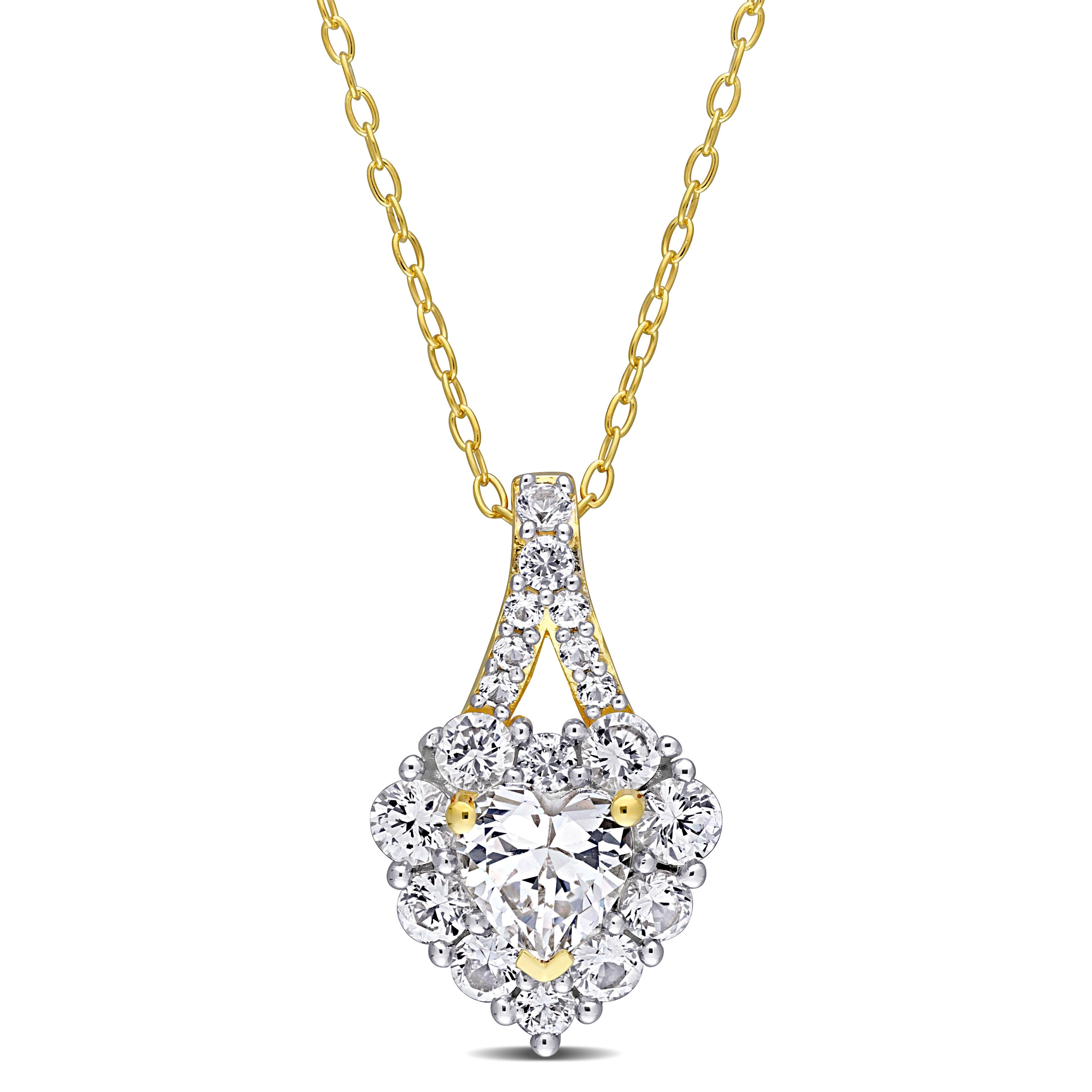 Miadora 2 7/8ct TGW Created White Sapphire Halo Heart Necklace Yellow Silver