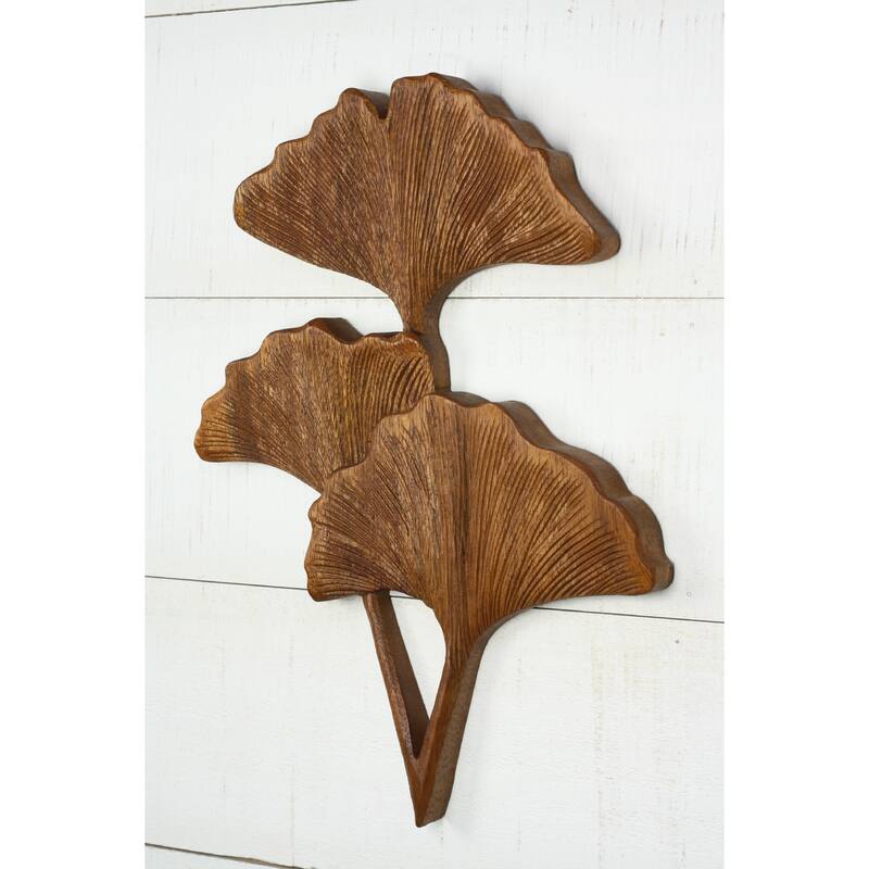 12" Hand Carved Wooden Ginkgo Leaf Wall Panel Nature-Inspired Botanical Wall Art, Rustic Home Decor