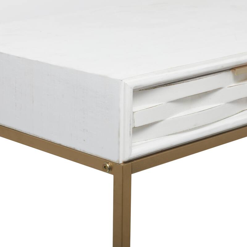 Wooden 2 Drawers Console Table with Gold Metal Frame - White - Roche River Decor
