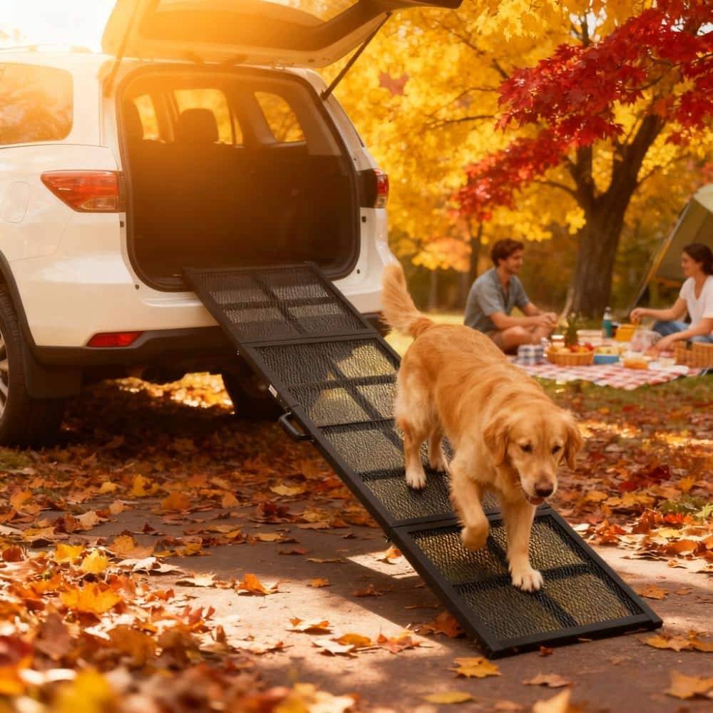 Folding Portable Pet Ramp Extra Long and Wide Dog Car Ramp - Black