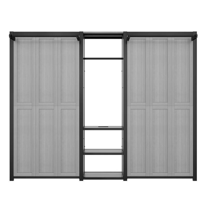Modern Foldable Twin Size Murphy Bed Storage Wall Bed with Built-in Power Outlet, Shelves, Hanging Rod and Open Wardrobe
