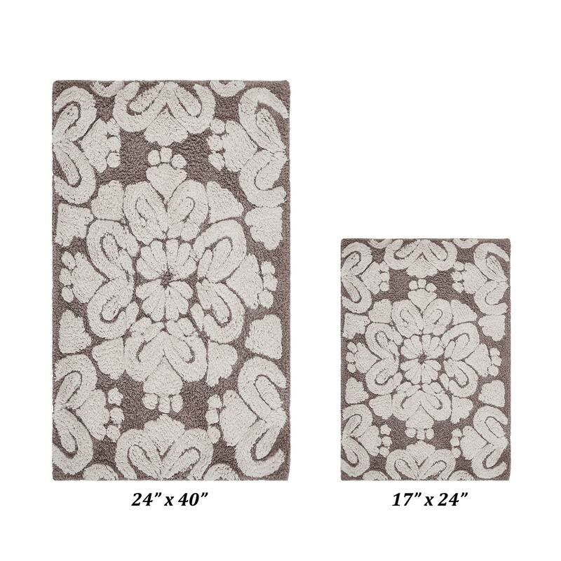 Better Trends Medallion Collection 100% Cotton 2-Pc Set Bathroom Rugs-Soft & Super Absorbent, Non-Skid Latex, Machine Washable