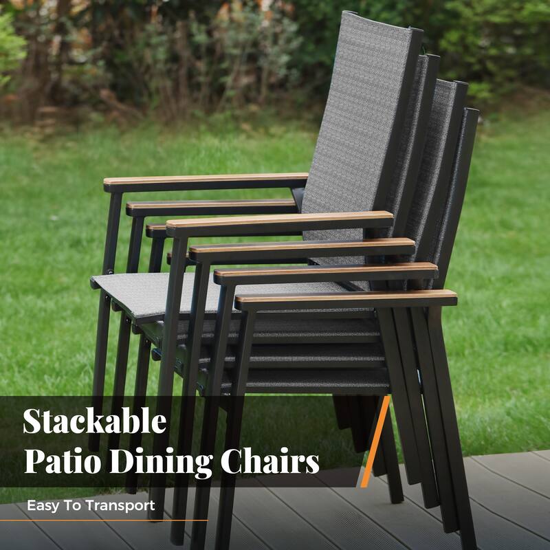 MAISON ARTS 7 Pieces Dining Set, 6 Aluminium Stackable Dining Chairs and a Metal Table