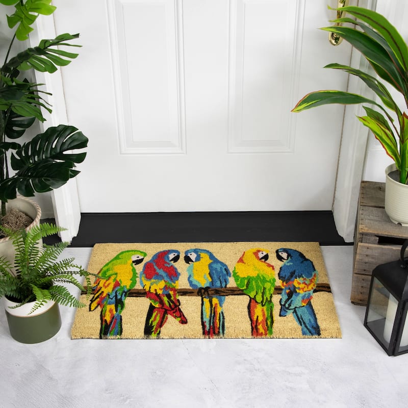 Toffee and Multicolor Parrots Coir Outdoor Doormat 18" x 30" - 18