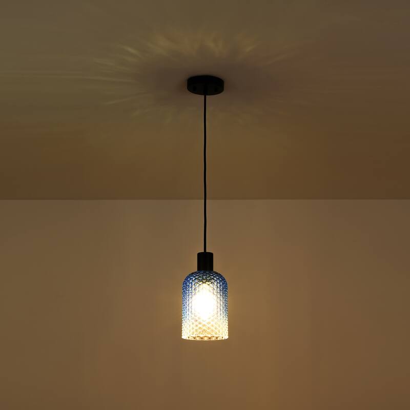 1/3-Light Modern Glam Bell-Shaped Adjustable Island Pendant Light with Clear/Blue/Amber Textured Glass