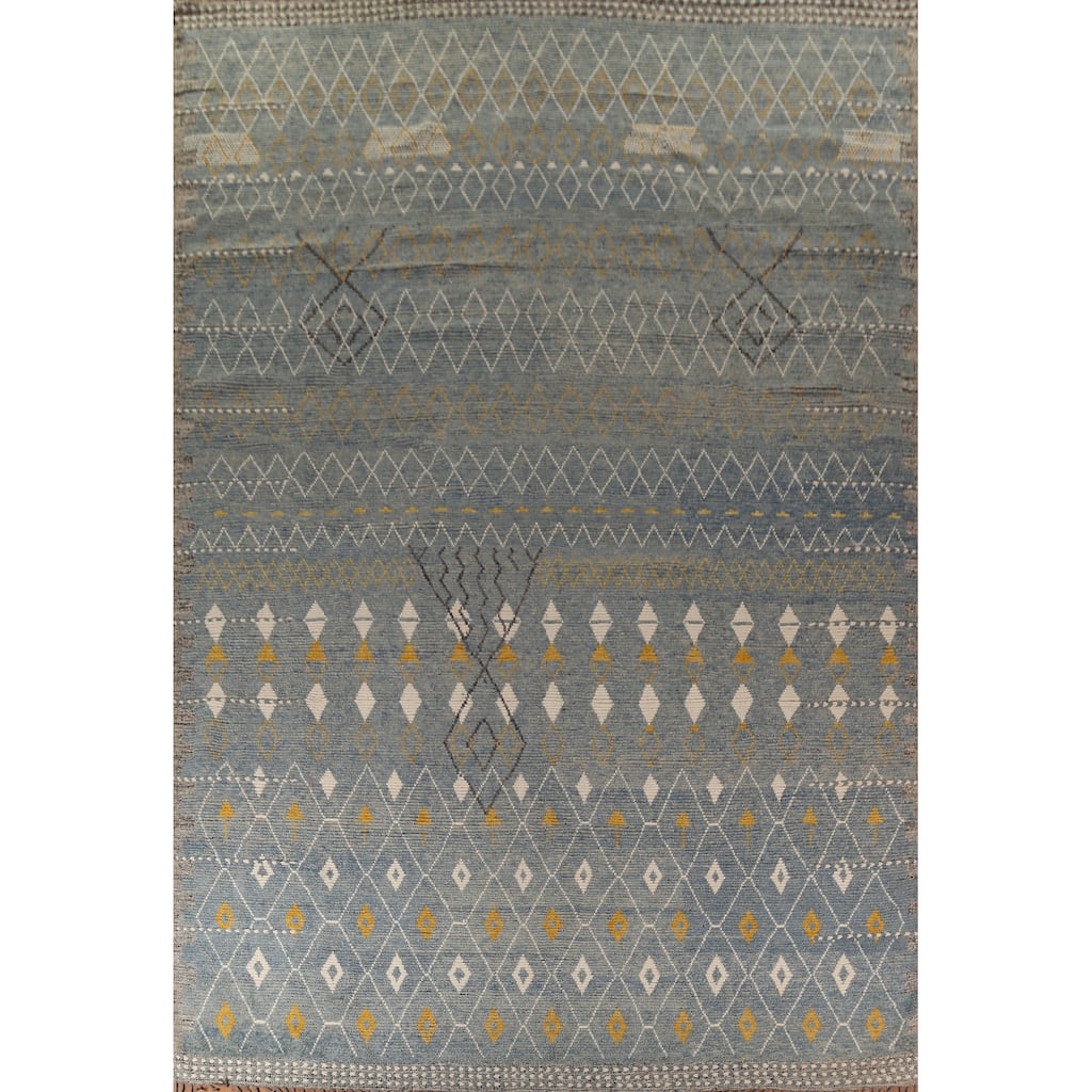 Grey Blue Moroccan Palace Size Area Rug Hand-Knotted Wool Carpet - 11'10"x 16'5"