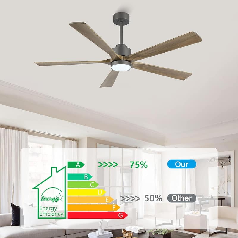 60-inch Modern Solid Wood 5-blade Dimmable LED Ceiling Fan with Remote