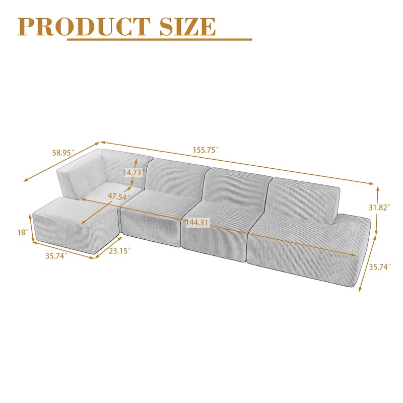 Corduroy Fully Sponge Molded Modular Sectional Sofa with Ottoman