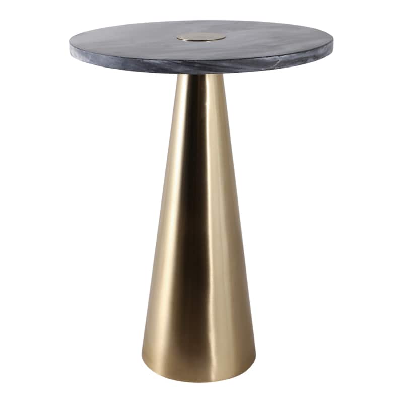 Marble Metal Side Table Round Top Sleek Narrow Base - 22" Grey - 22.25"